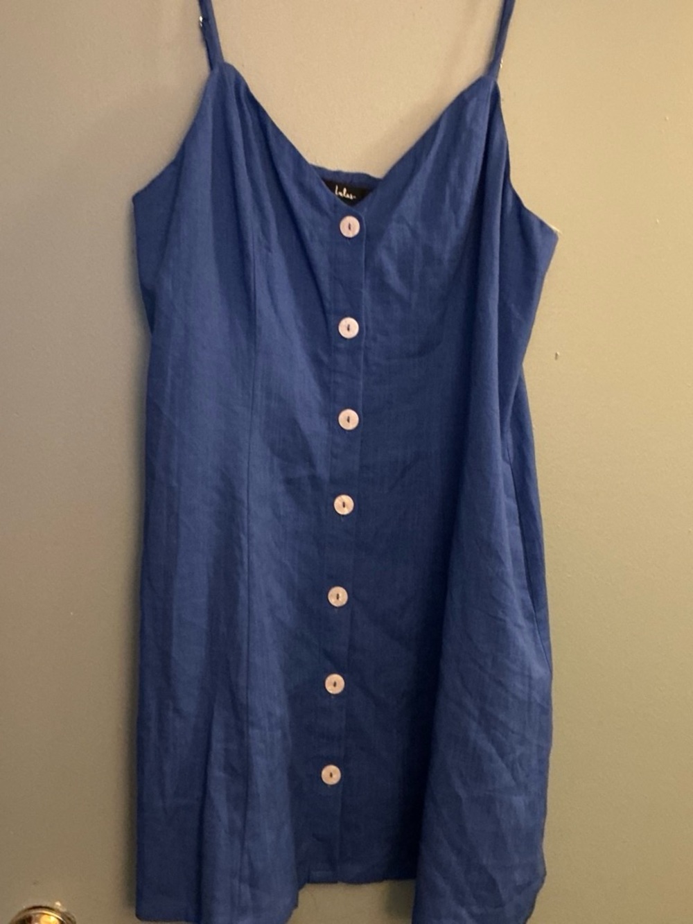 Lulus Royal Blue Button-Front Spaghetti Strap Mini Dress